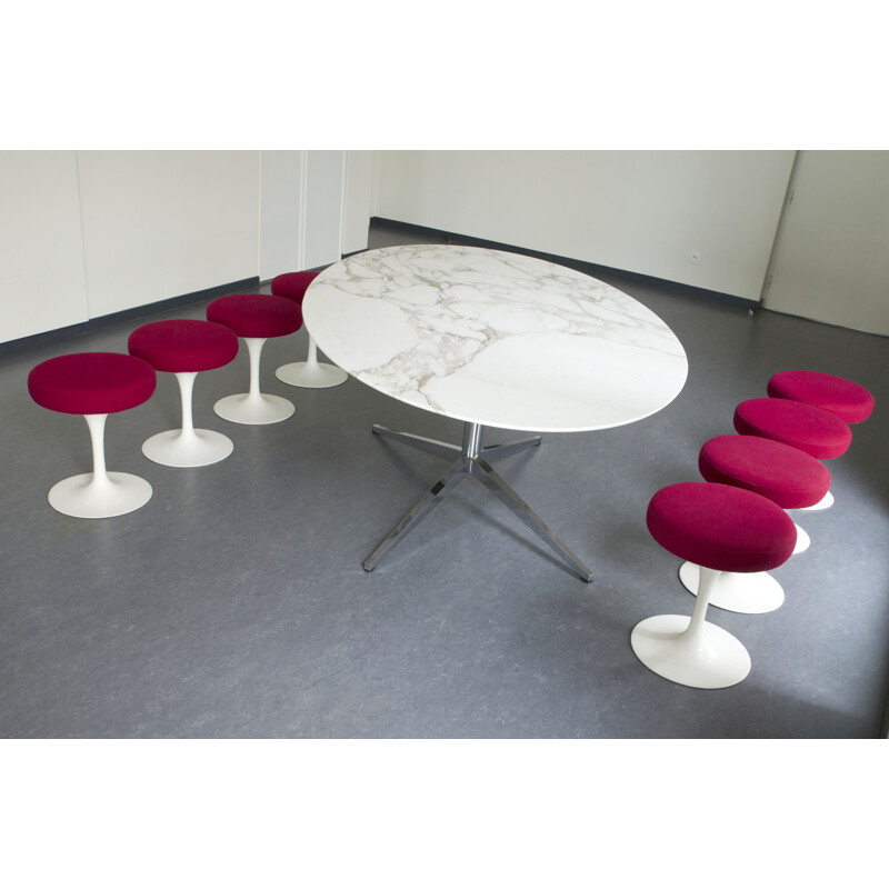 Set of 8 Tulip stools in metal and fabric, Eero SAARINEN - 1960s