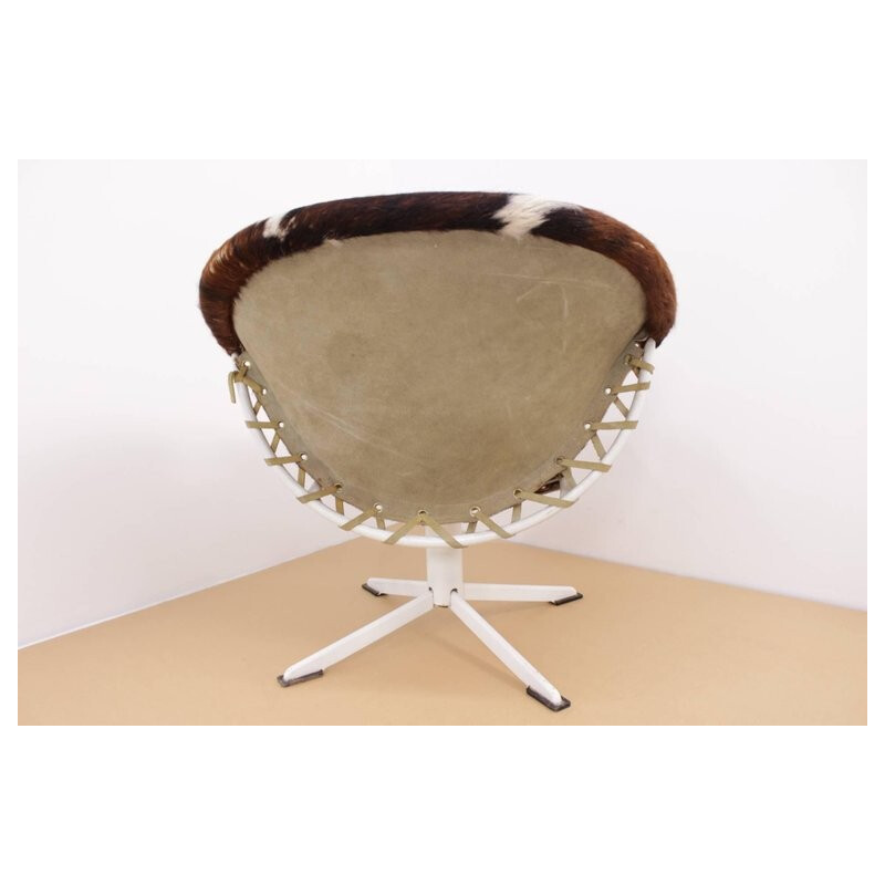 Vintage Cowhdie Leather Circle armchair by Lusch Erzeugnis - 1960s