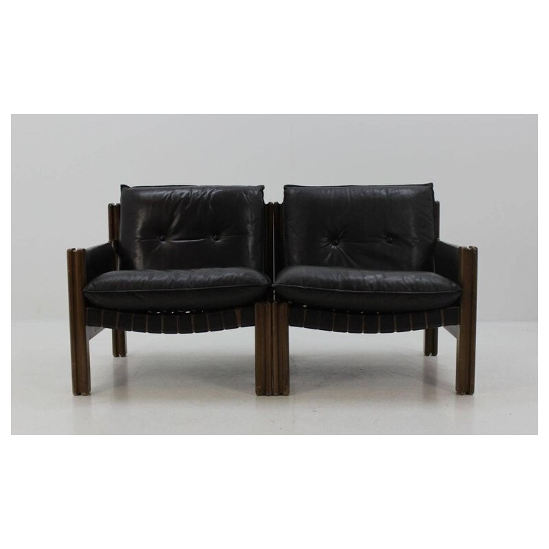 Vintage Scandinavian 2 Seat Leather Sofa - 1970s