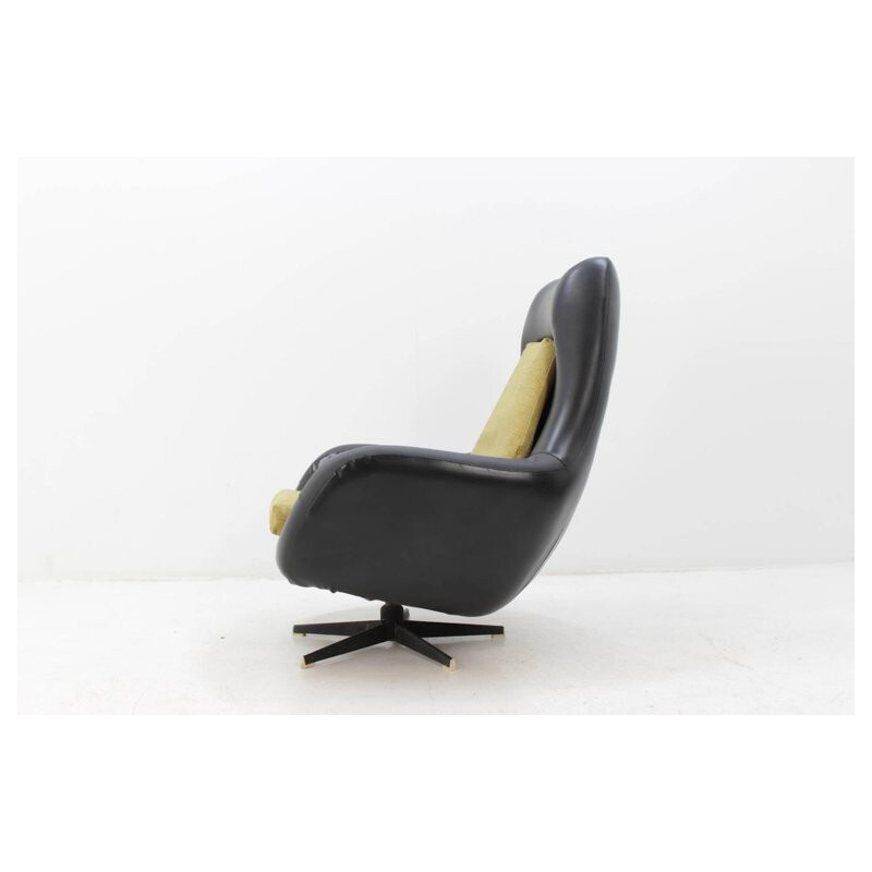 Vintage leather and fabric armchair by UP Zavody Rousinov - 1970s