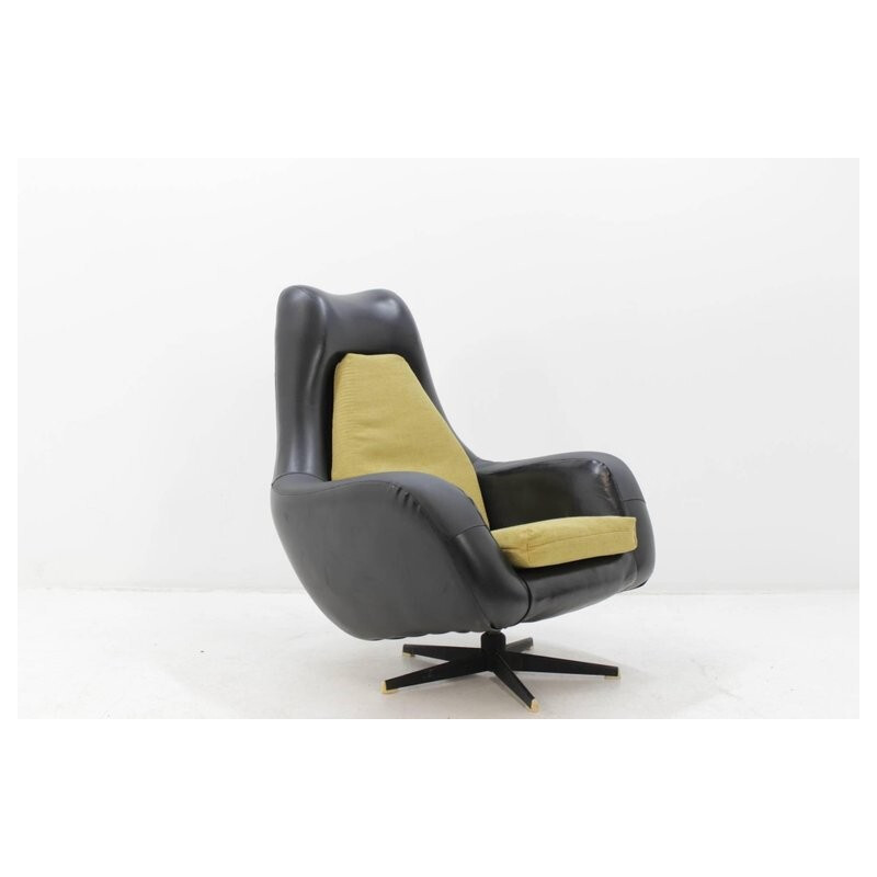 Vintage leather and fabric armchair by UP Zavody Rousinov - 1970s