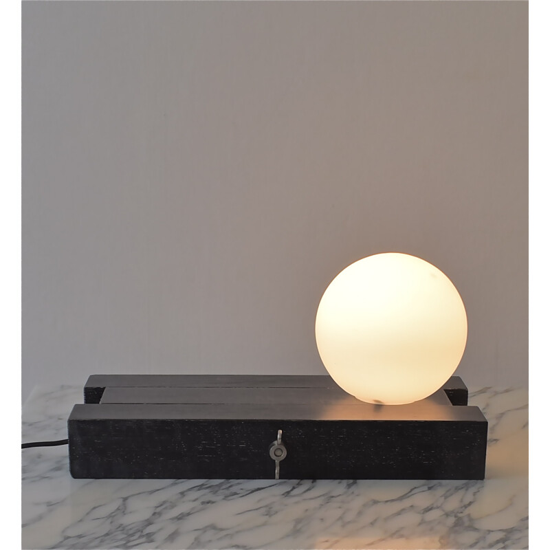 Vintage lamp in opaline and wood by François Arnal for Atelier A - 1970s