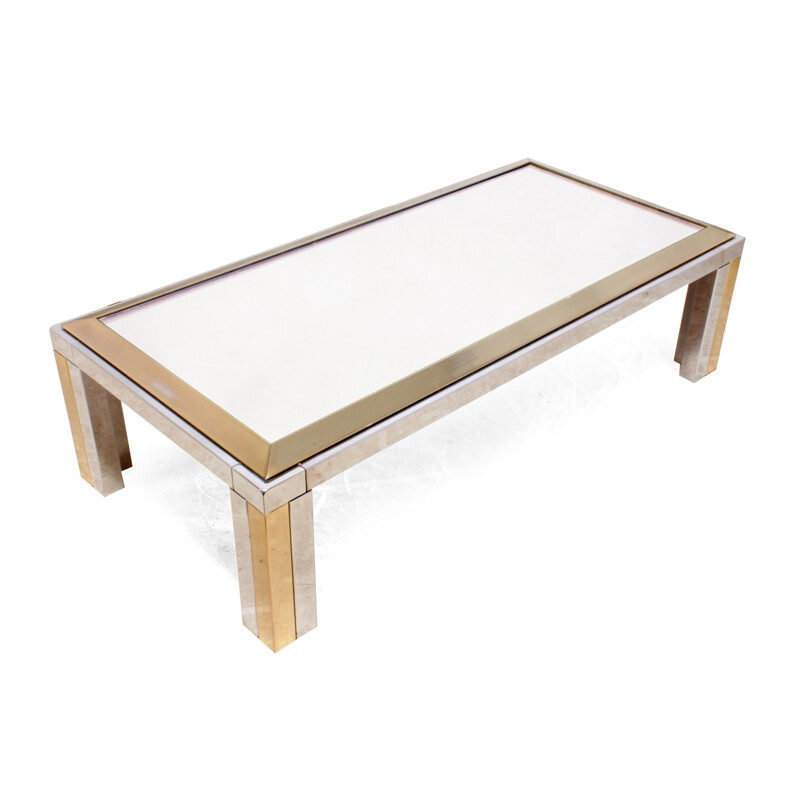 Italian coffee table in Brass and Chrome - 1970s