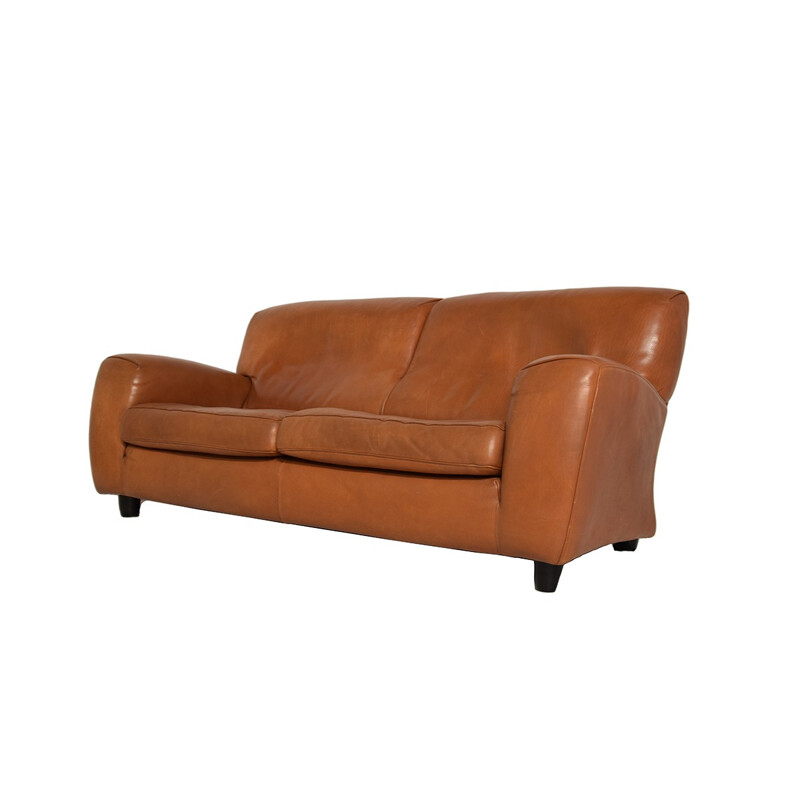 2-Seater So"Fatboy" in natural Cognac Leather by Molinari Italy - 1980s