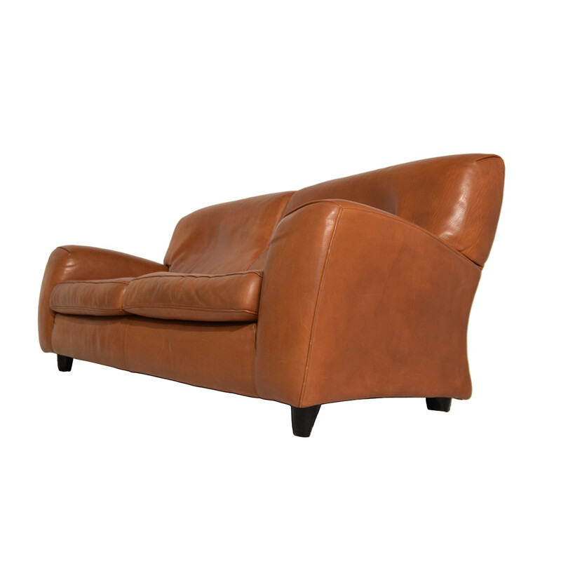 2-Seater So"Fatboy" in natural Cognac Leather by Molinari Italy - 1980s