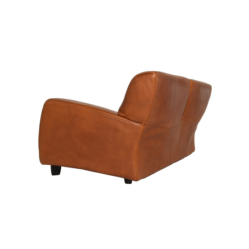 2-Seater So"Fatboy" in natural Cognac Leather by Molinari Italy - 1980s