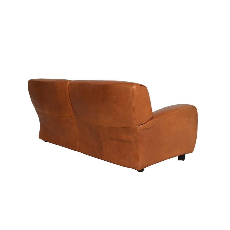 2-Seater So"Fatboy" in natural Cognac Leather by Molinari Italy - 1980s