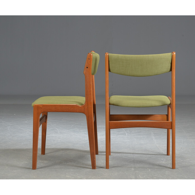 Set of 6 vintage green chairs in teak by Erik Buck - 1960s