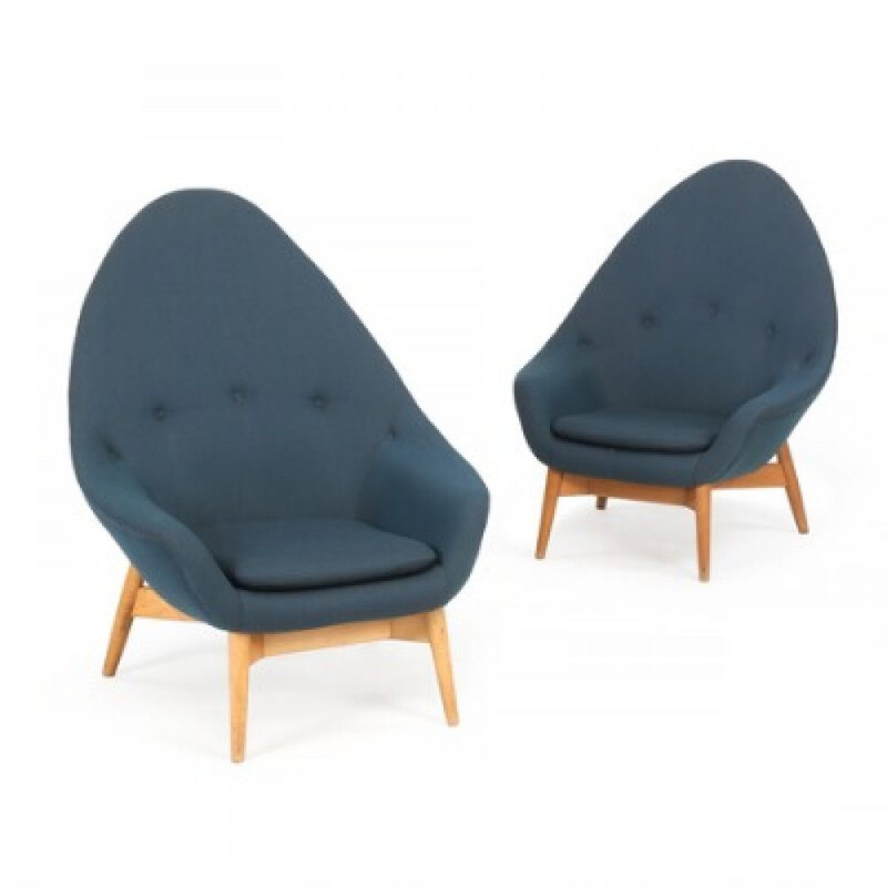 Set of 2 blue finnish armchairs "Monk" Armchairs by Keravan Puusepäntehdas & Stockmann Oy - 1950s