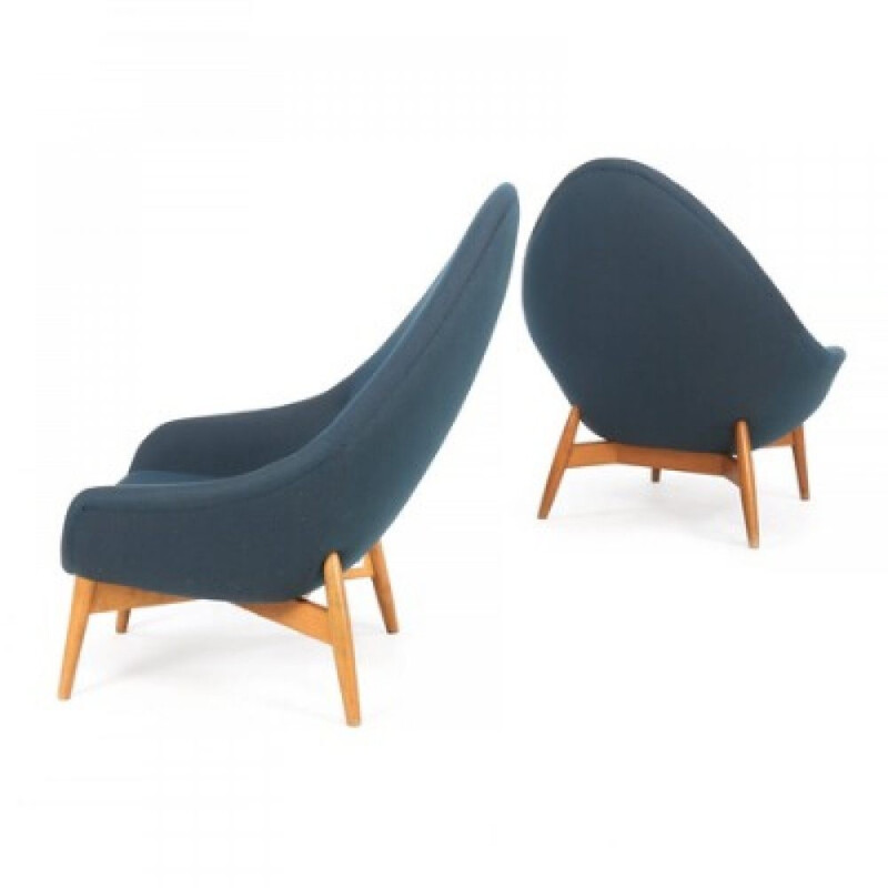 Set of 2 blue finnish armchairs "Monk" Armchairs by Keravan Puusepäntehdas & Stockmann Oy - 1950s
