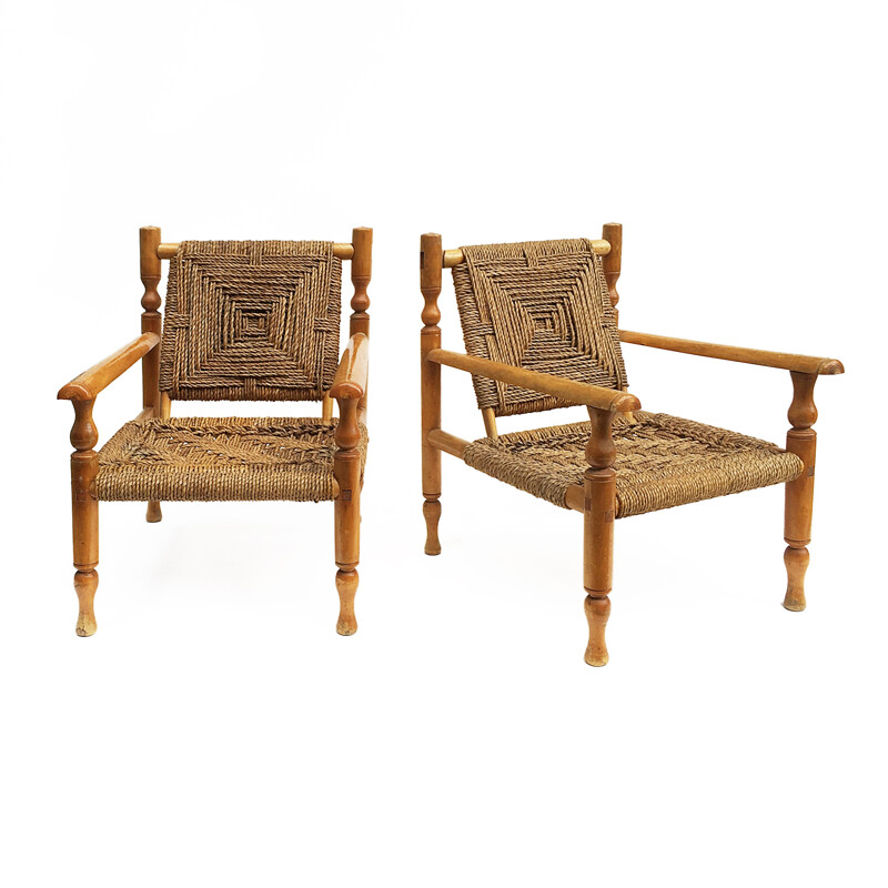 Set of 2 Vintage Wood Armchairs - 1950s