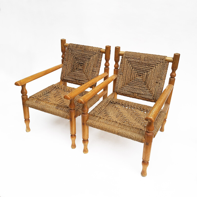 Set of 2 Vintage Wood Armchairs - 1950s