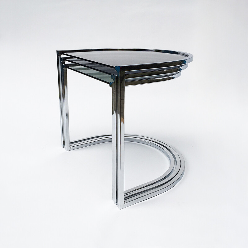 Set of 3 Vintage Chrome and Glass Nest Tables - 1970s