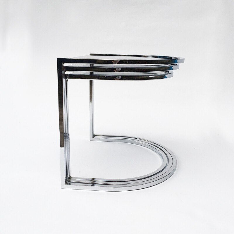 Set of 3 Vintage Chrome and Glass Nest Tables - 1970s