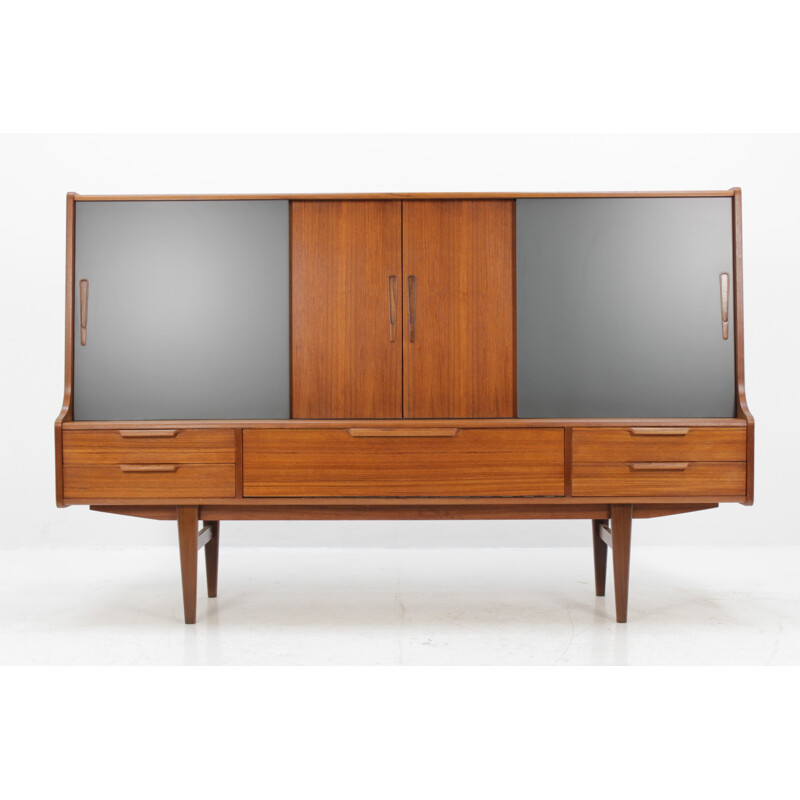 Vintage Danish Teak Highboard with 4 sliding doors - 1960s