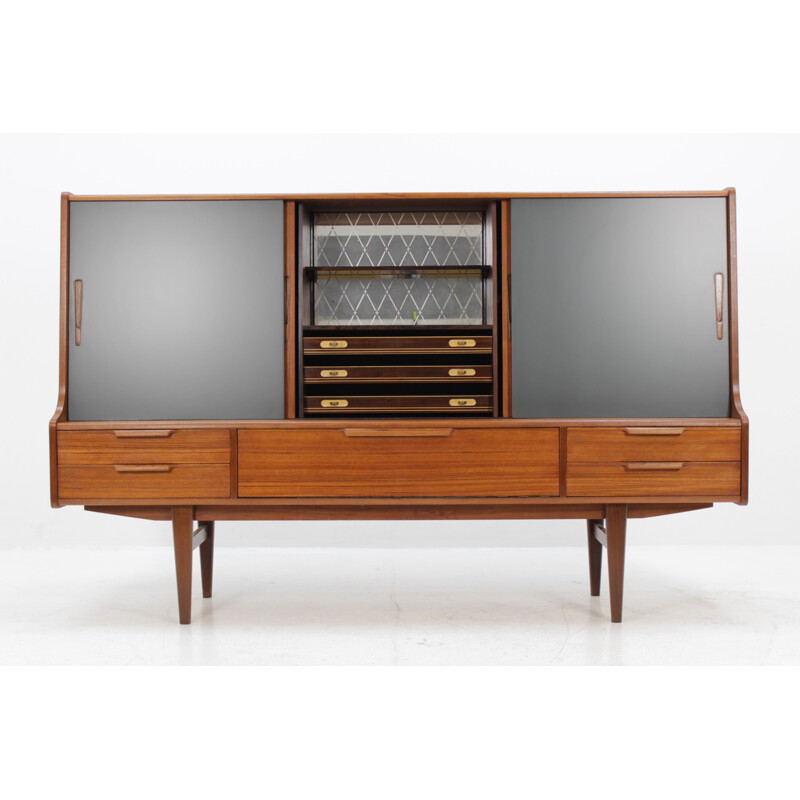 Vintage Danish Teak Highboard with 4 sliding doors - 1960s