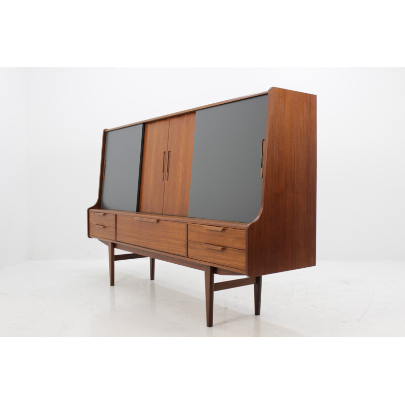 Vintage Danish Teak Highboard with 4 sliding doors - 1960s