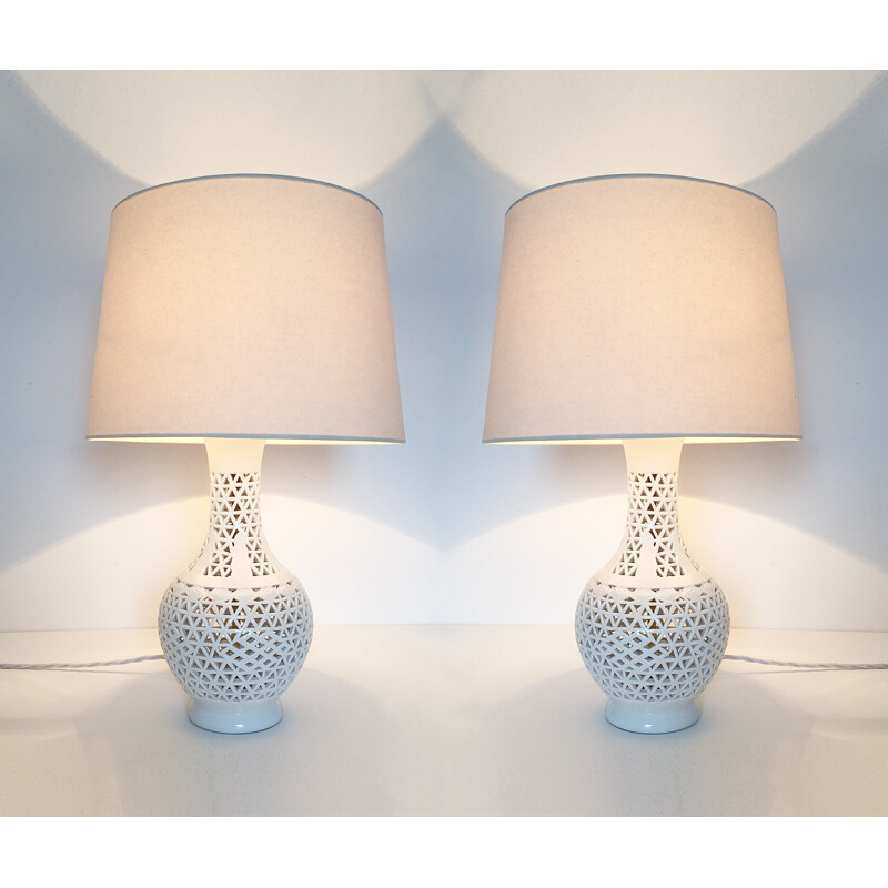 Vintage Pair Of Blanc De Chine Table Lamps - 1970s