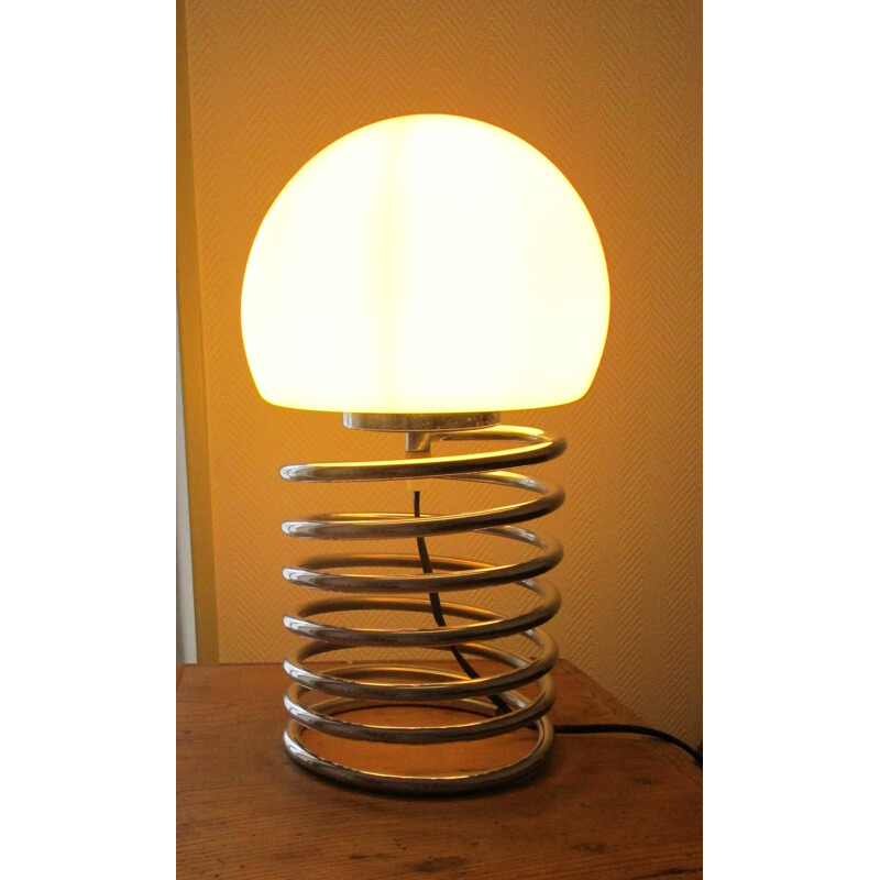 Vintage chromed steel spring lamp - 1970s