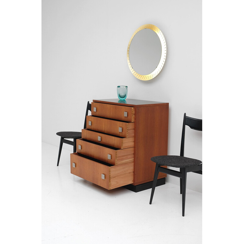 Commode en placage de teck avec 5 tiroirs vintage par Alfred Hendrickx - 1960