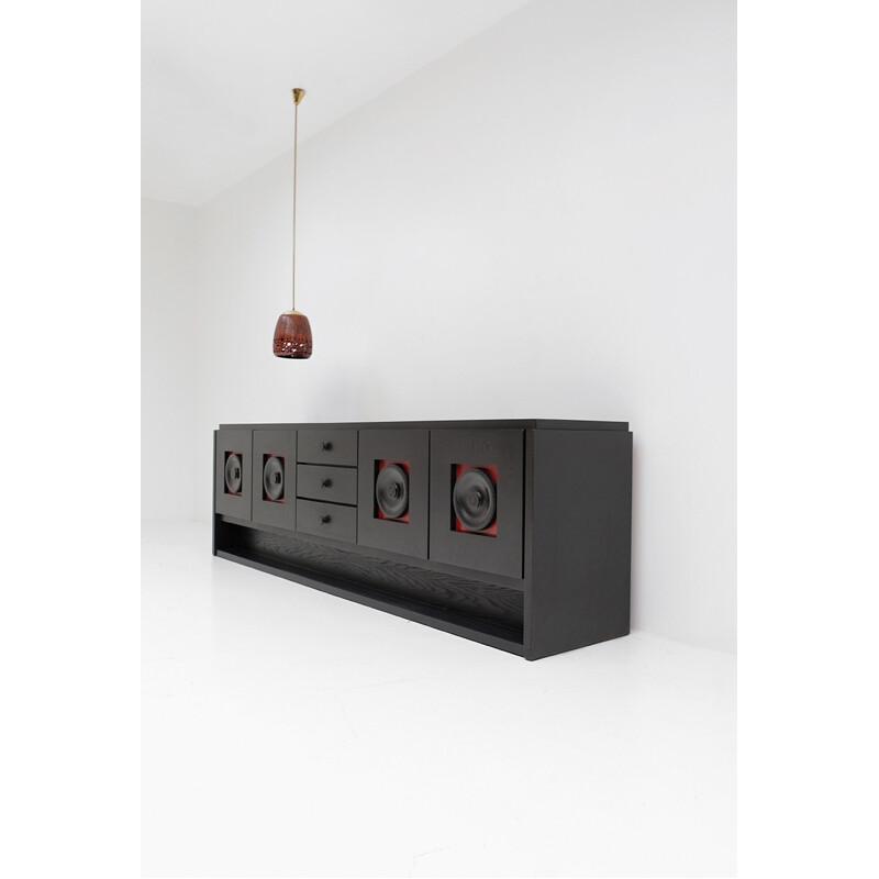 Vintage black brutalist sideboard - 1970s