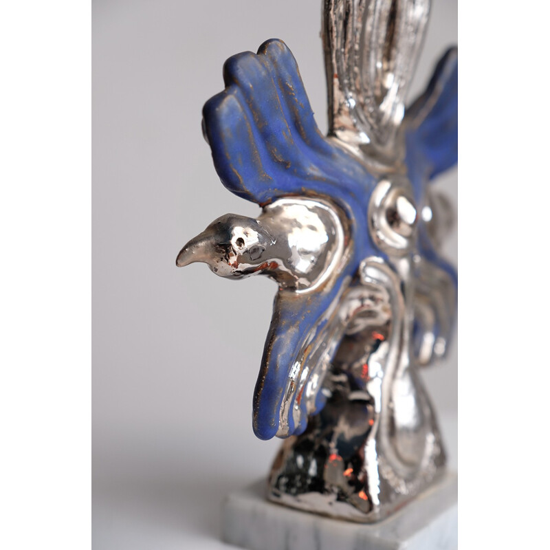 Vintage silver and blue ceramic by Elisabeth Vandeweghe for Perignem, 1960