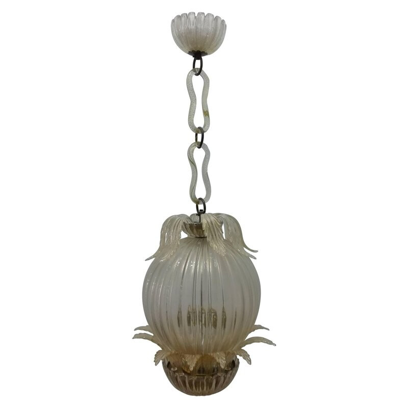 Leaf Chandelier with Murano Glass Cup by Barovier & Toso - 1960s