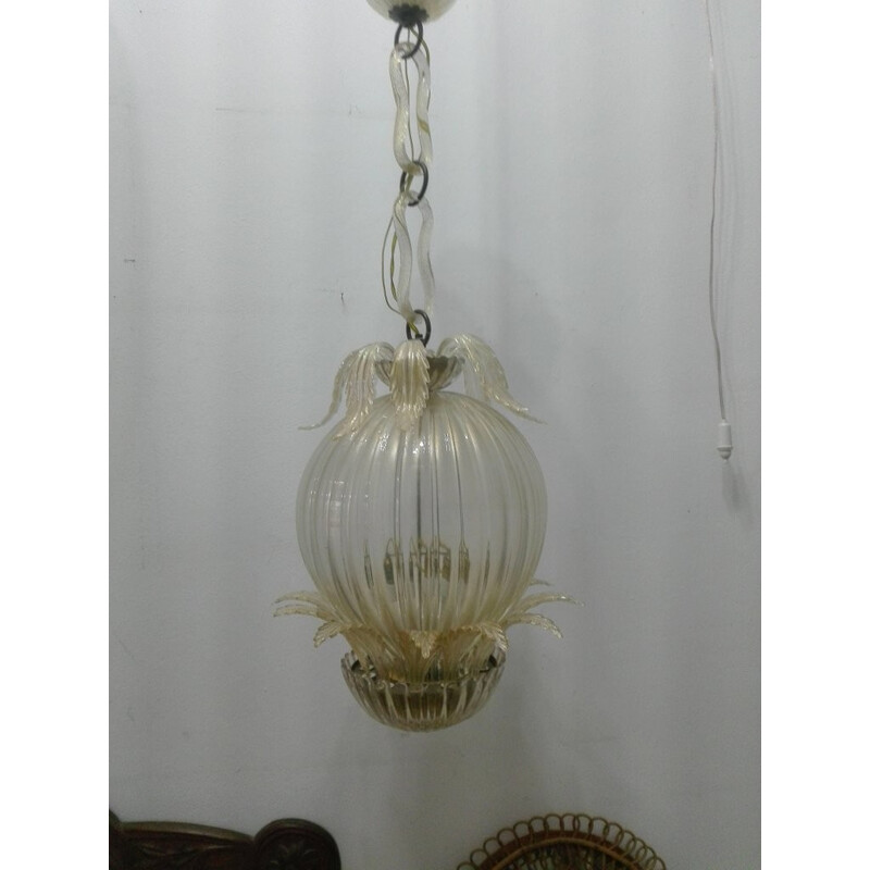 Leaf Chandelier with Murano Glass Cup by Barovier & Toso - 1960s