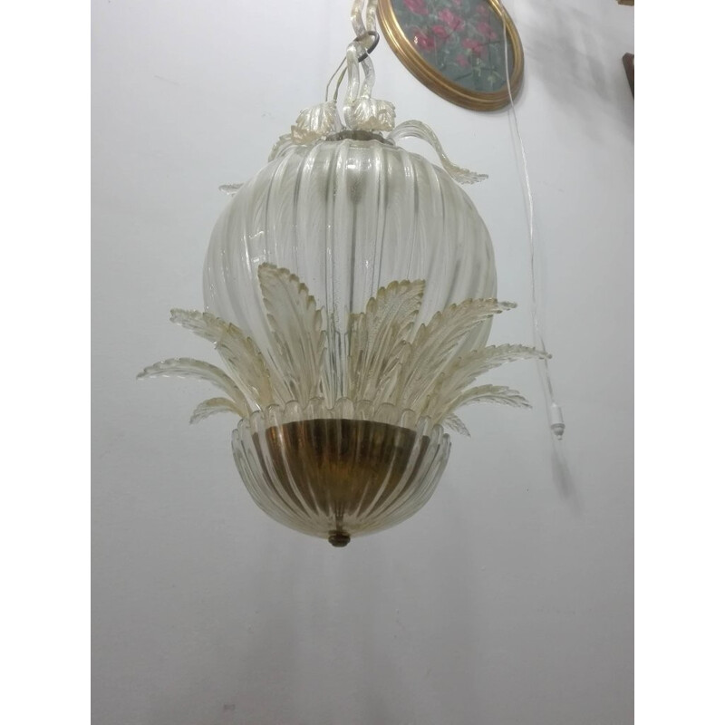 Leaf Chandelier with Murano Glass Cup by Barovier & Toso - 1960s