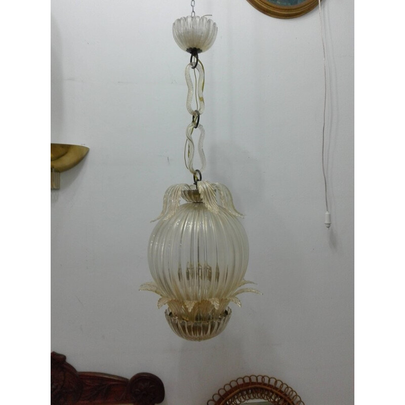 Leaf Chandelier with Murano Glass Cup by Barovier & Toso - 1960s