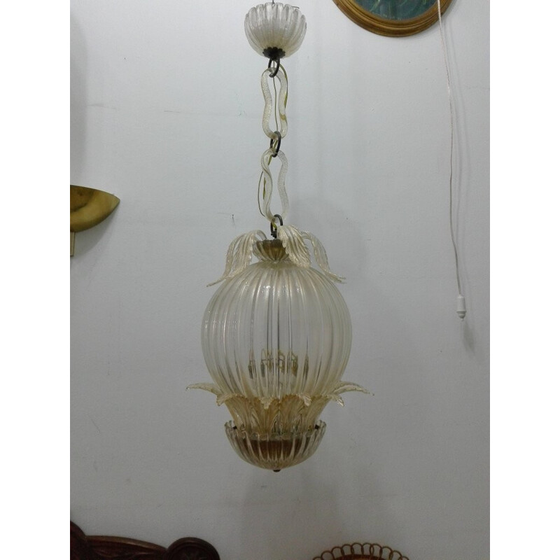 Leaf Chandelier with Murano Glass Cup by Barovier & Toso - 1960s