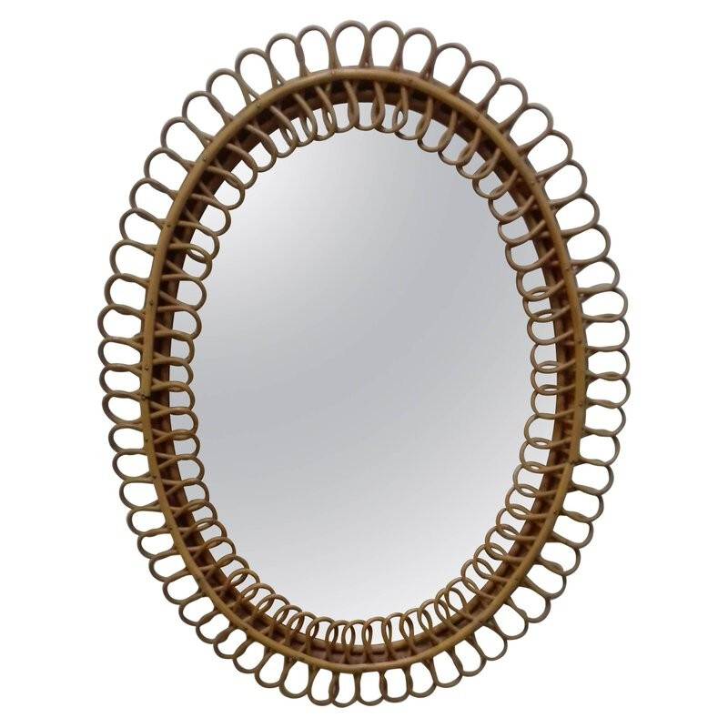 Rattan and wicker Vintage Mirror - 1950s