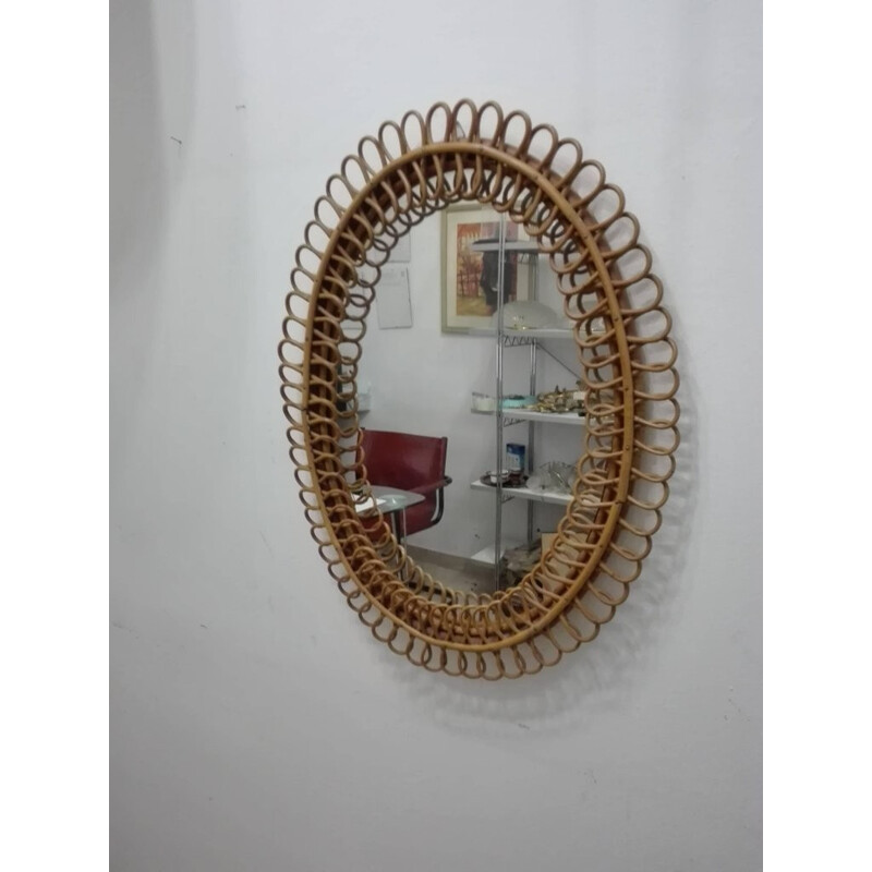 Rattan and wicker Vintage Mirror - 1950s