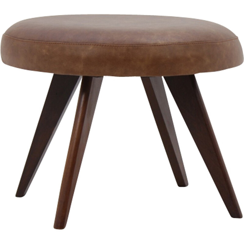 Mid-Century Danish Leather Stool - 1960s