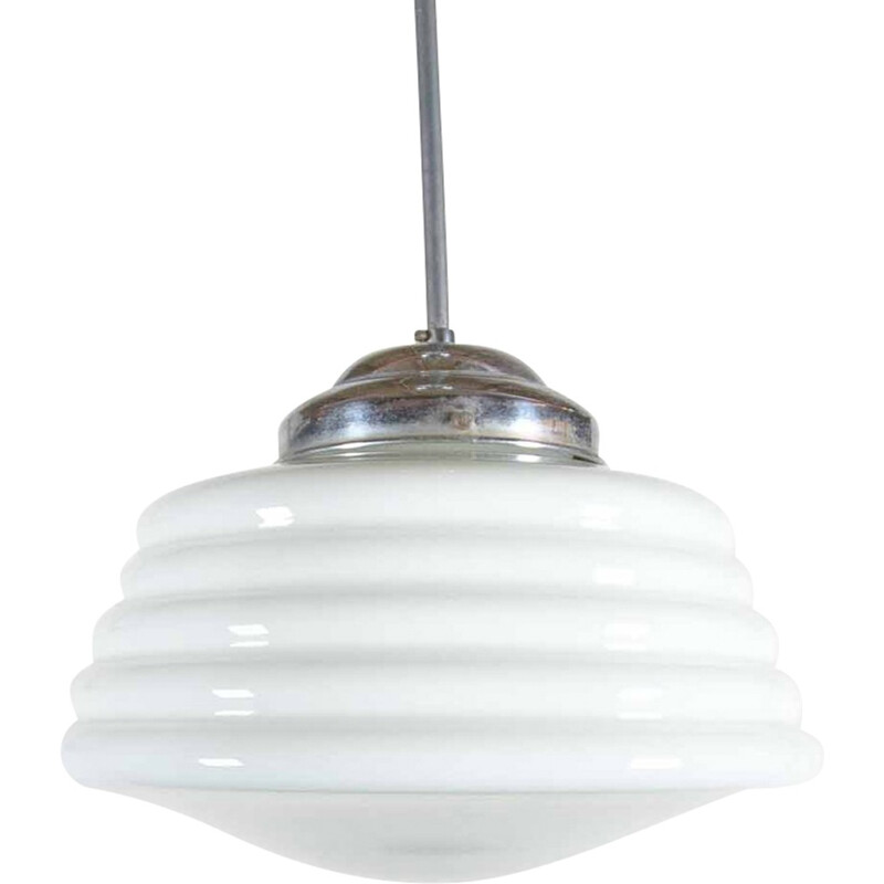 Vintage pendant lamp in white glass - 1930s