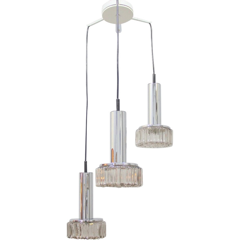 Vintage white lacquered metal and chrome chandelier, Germany - 1960s