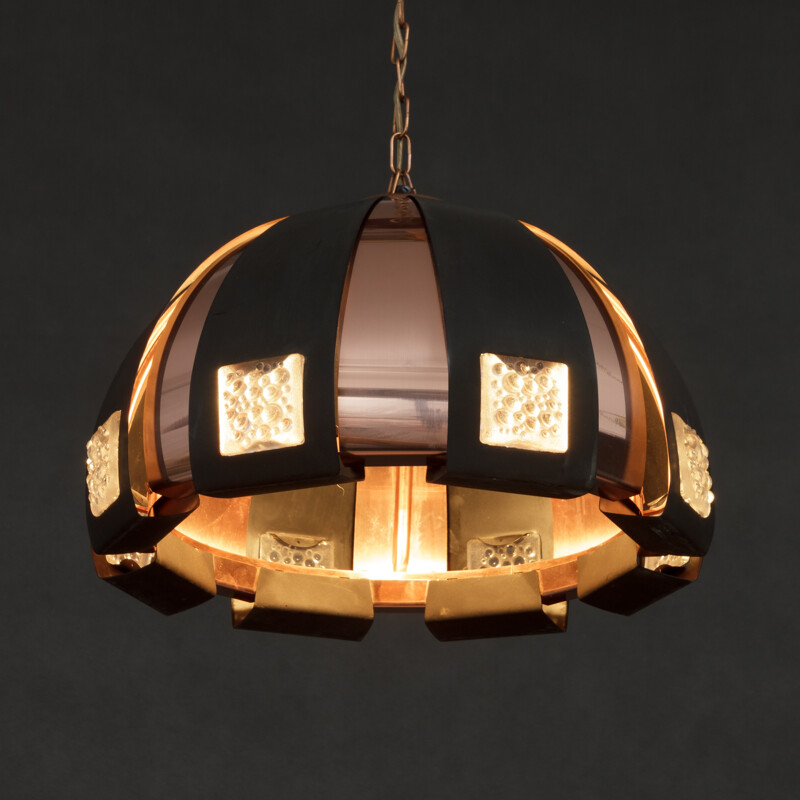 Vintage copper and black metal pendant lamp by Werner Schou - 1960s