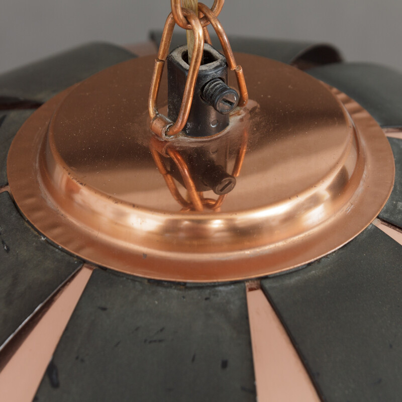 Vintage copper and black metal pendant lamp by Werner Schou - 1960s