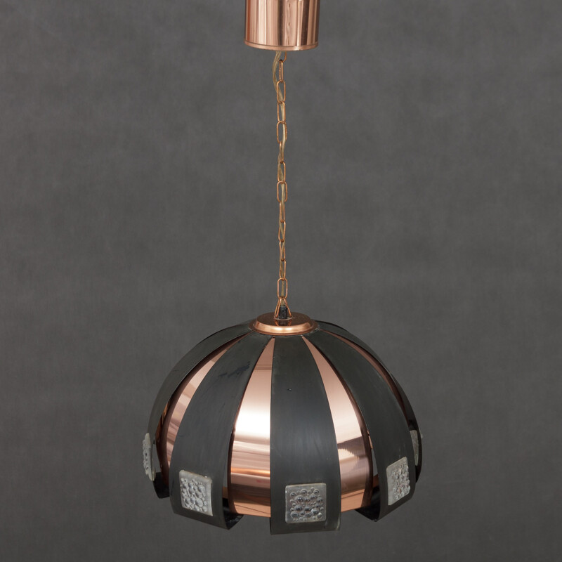 Vintage copper and black metal pendant lamp by Werner Schou - 1960s