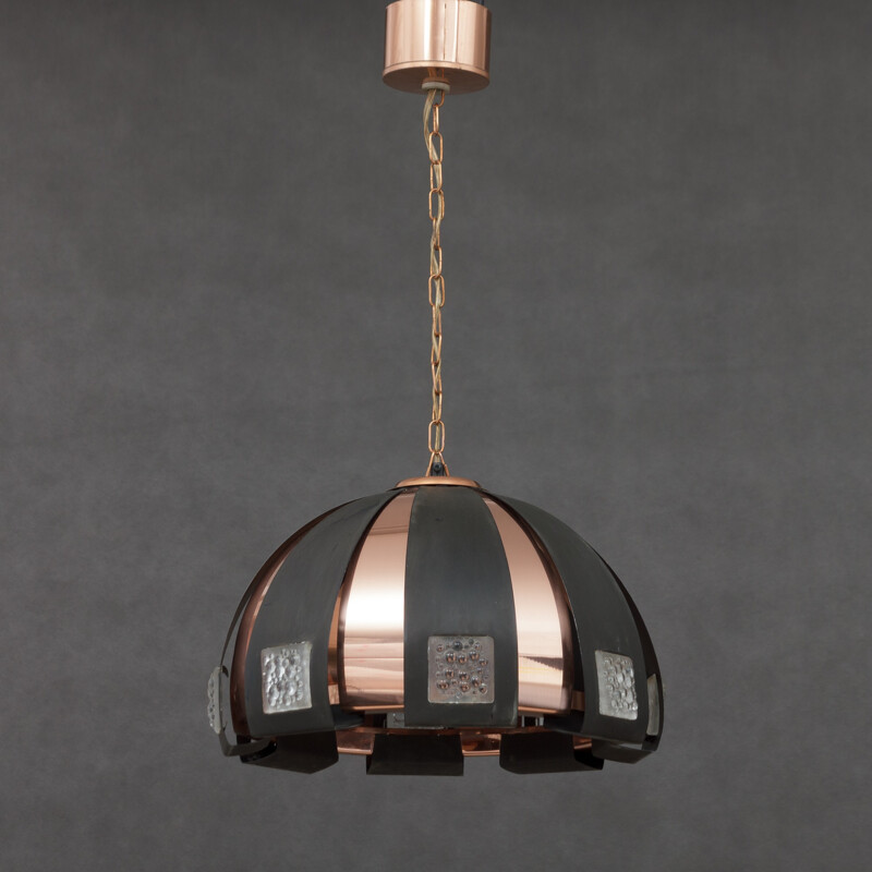 Vintage copper and black metal pendant lamp by Werner Schou - 1960s