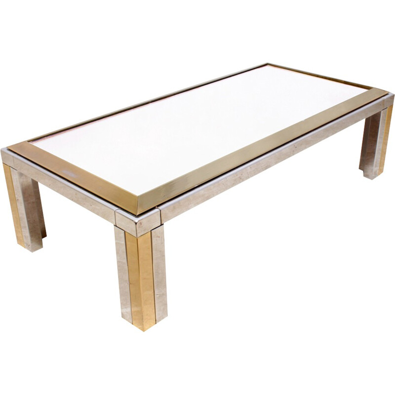 Italian coffee table in Brass and Chrome - 1970s