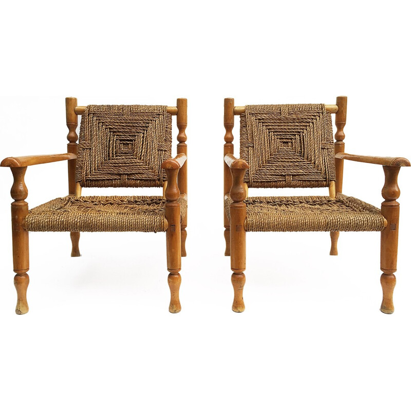 Set of 2 Vintage Wood Armchairs - 1950s