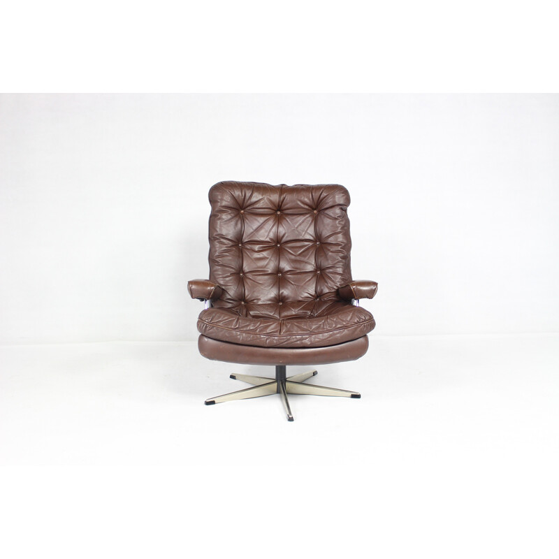 Fauteuil vintage pivotant en cuir, Danemark - 1970