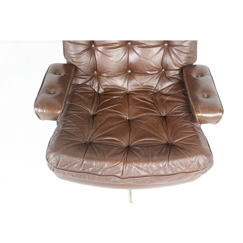 Fauteuil vintage pivotant en cuir, Danemark - 1970