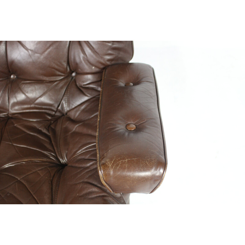 Fauteuil vintage pivotant en cuir, Danemark - 1970