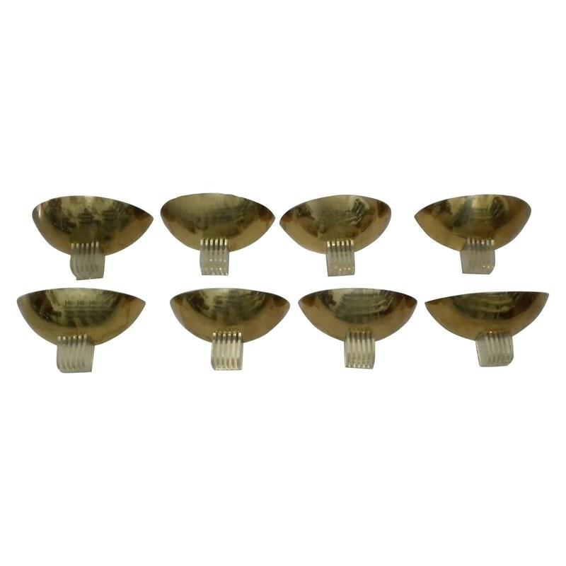 Set of 8 vintage wall lamps in brass and plexiglas - 1980s