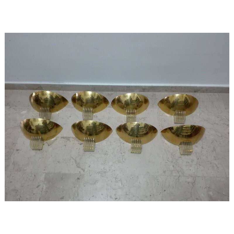 Set of 8 vintage wall lamps in brass and plexiglas - 1980s