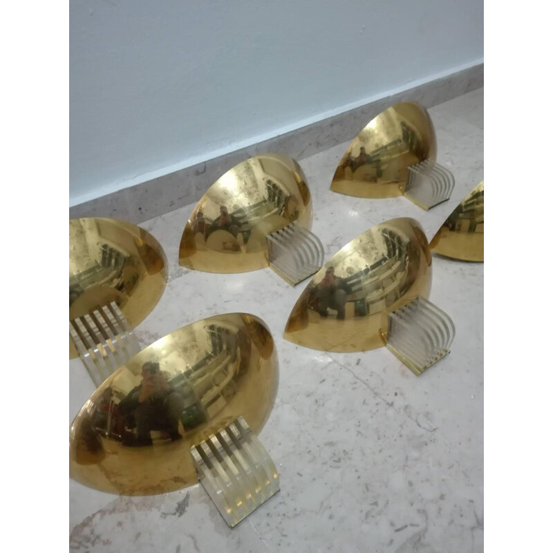 Set of 8 vintage wall lamps in brass and plexiglas - 1980s