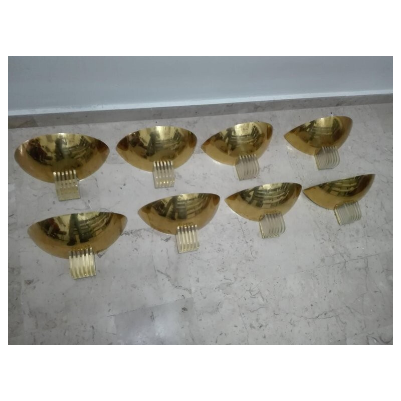 Set of 8 vintage wall lamps in brass and plexiglas - 1980s