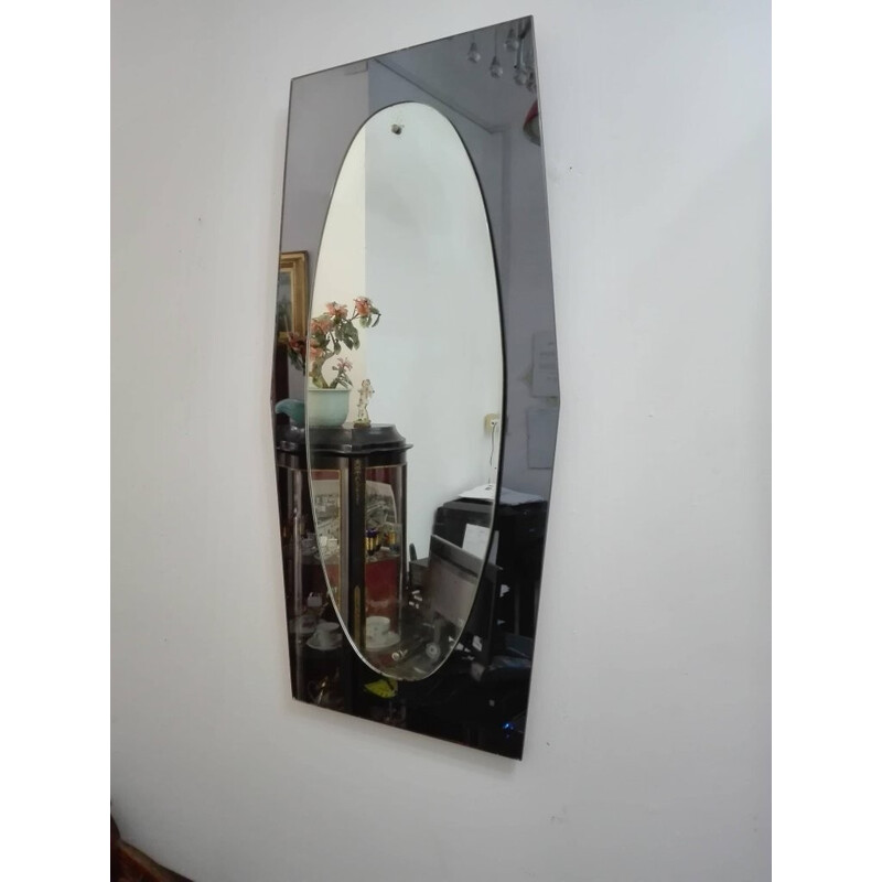 Vintage abgeschrägter Spiegel aus Karamellglas und vernickelten Messingschraubenköpfen von Veca, Italien 1960